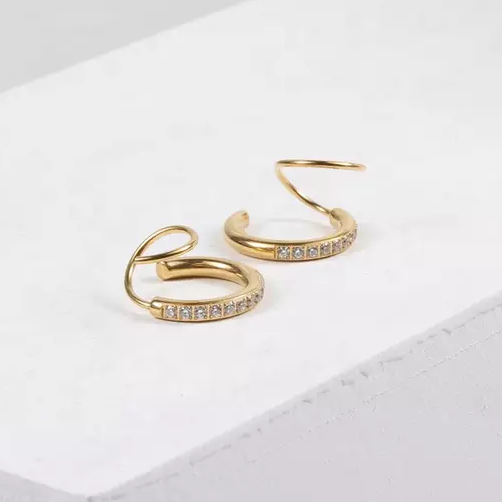 Fashion Jewelry Wholesale Small Cubic Zircon Gold Plating Stainless Steel Twisted Spiral Wire Hoop Earrings for Women