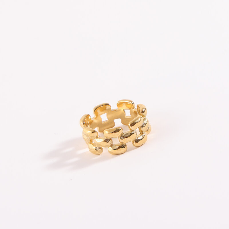 Trendy 18K Gold High End Waterproof Stainless Steel Jewelry Hollow Mesh Link Chain Rings for Women