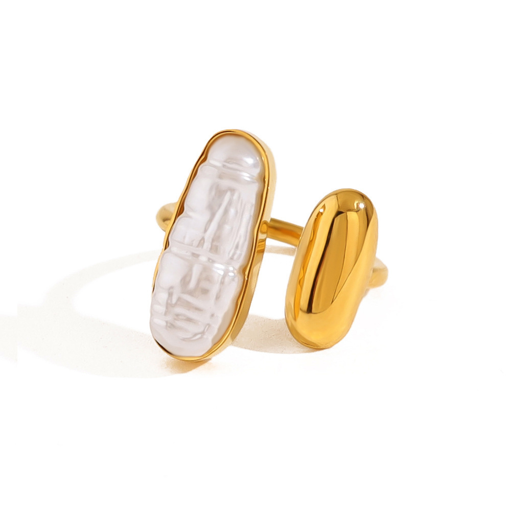 Ins Hot 18K Gold Plated Stainless Steel Irregular Pearl Ring for Women Tarnish Free Hypoallergenic Fashion Jewelry Rings Female