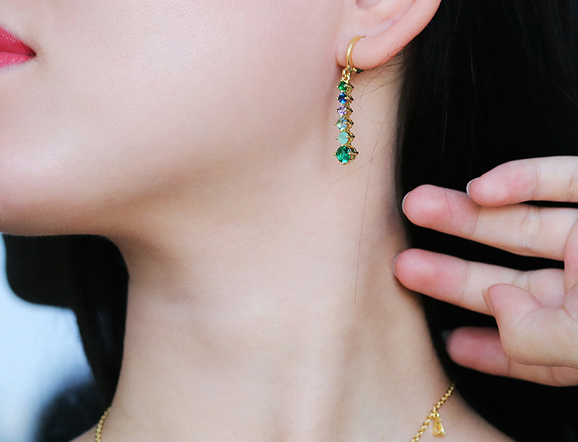 IVIAPRO Women's 18K Gold Plated Colorful Zircon Drop Earrings Fashion Jewelry Wholesale