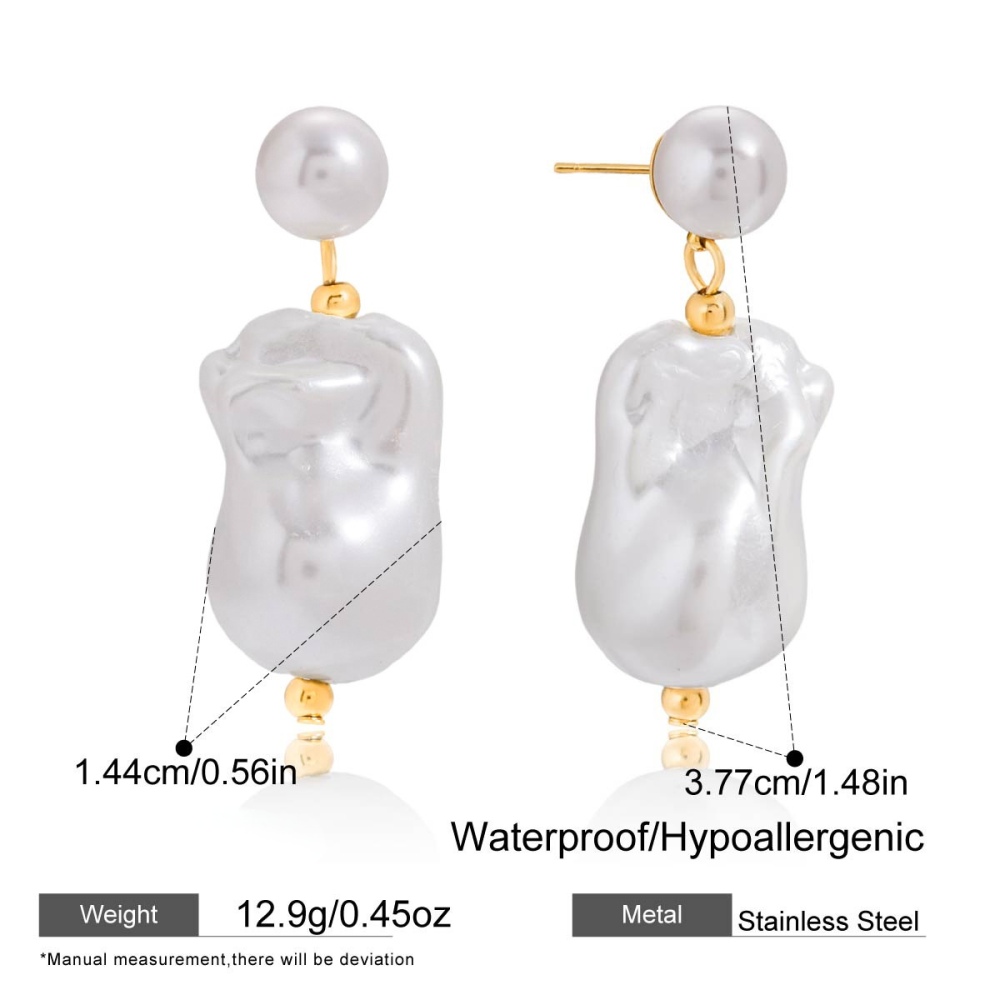 Fashion Jewelry Wholesale 18K Gold Plated Elegant Imitation Baroque Pearl Drop Earrings Stainless Steel Jewelry for Women