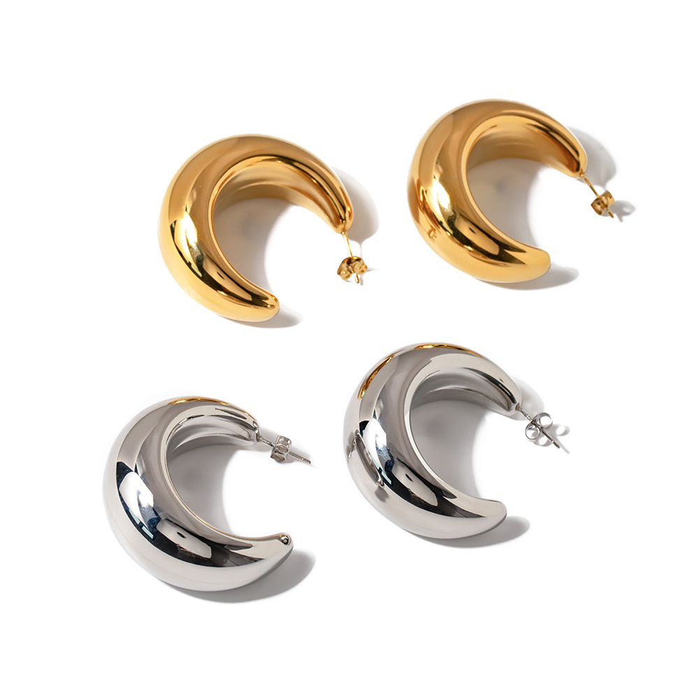 IVIAPRO Jewelry Hot Sale 18K Gold Plated Hypoallergenic Stainless Steel Moon Shaped Stud Earrings for Women