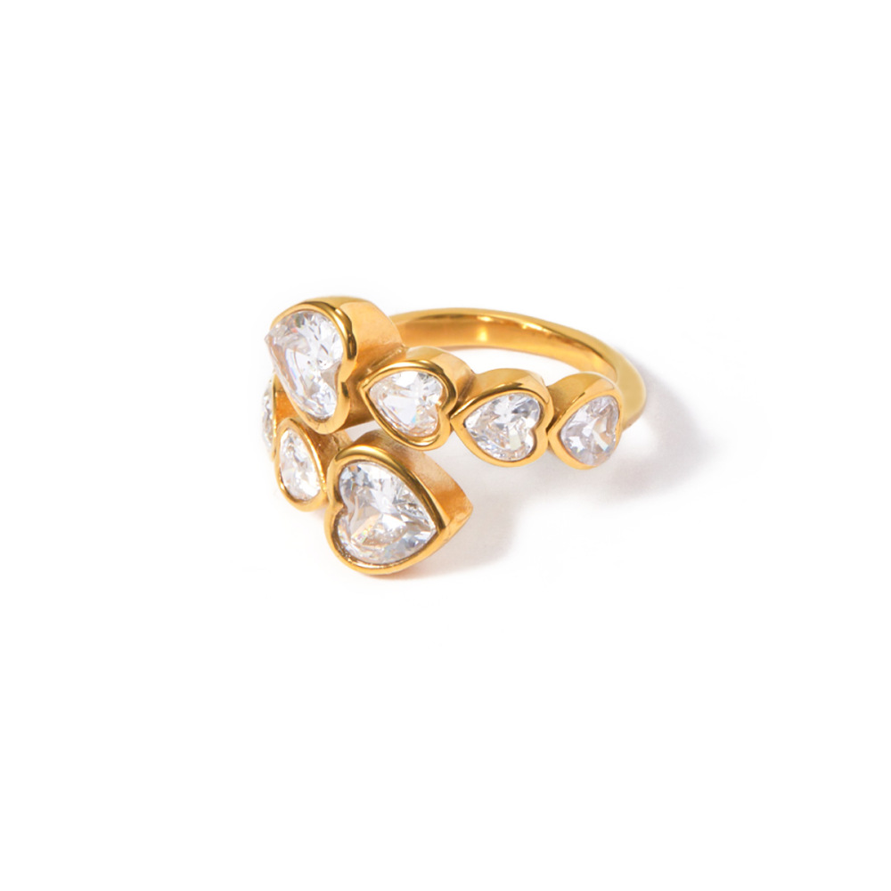 IVIAPRO Wholesale Good Quality 18K Gold Plated Stainless Steel Heart CZ Rings with Cubic Zircon Jewelry for Women