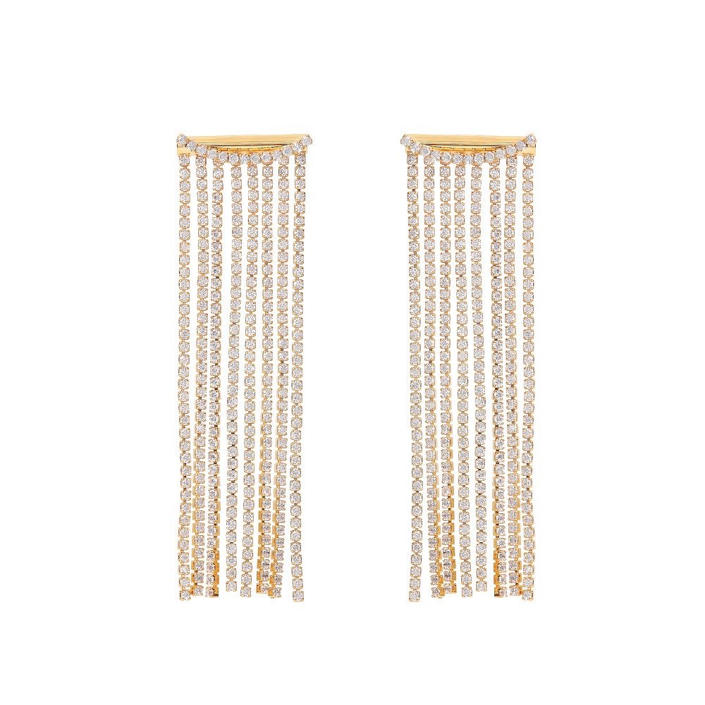 Fashion Jewelry Wholesale French Exclusive Stainless Steel 18K Gold Plated Zircon Dainty Long Tassel Earrings for Women