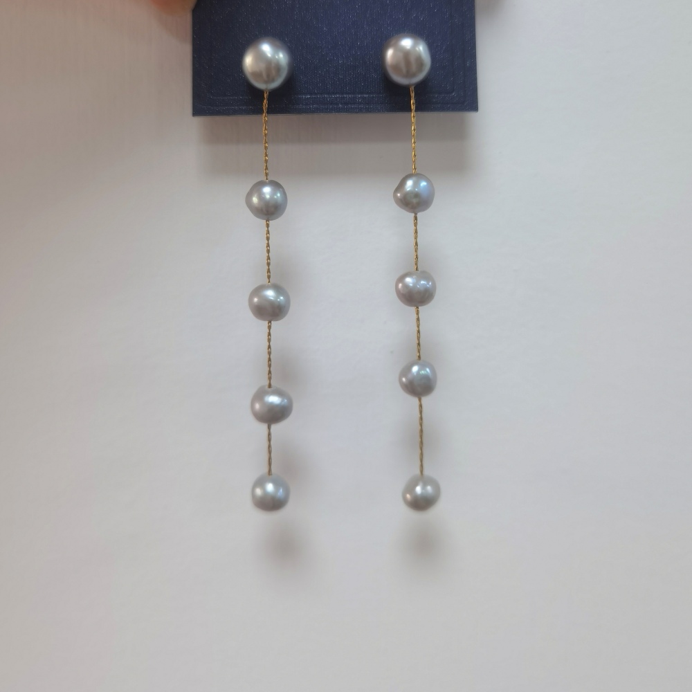 IVIAPRO Jewelry Freshwater Pearl Long Earring Stainless Steel 18K Gold Plated Gray Baroque Pearl Tassel Earrings for Women