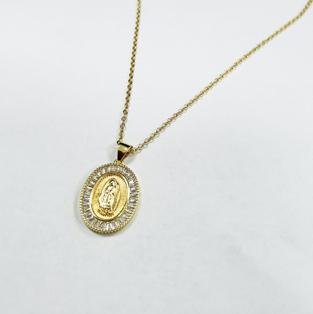 IVIAPRO Fashion Religion Jewelry 18K Gold Plated Cubic Zircon Virgin Mary Pendant Necklace for Women and Men