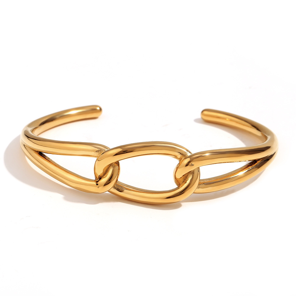 Trendy Chunky Lucky Knot 18K Gold Plated Bangles Tarnish & Waterproof Stainless Steel Jewelry