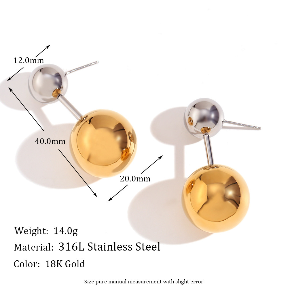 New Trendy PVD Gold Plated Ball Dangle Drop Earrings Stainless Steel Stud Earrings for Women