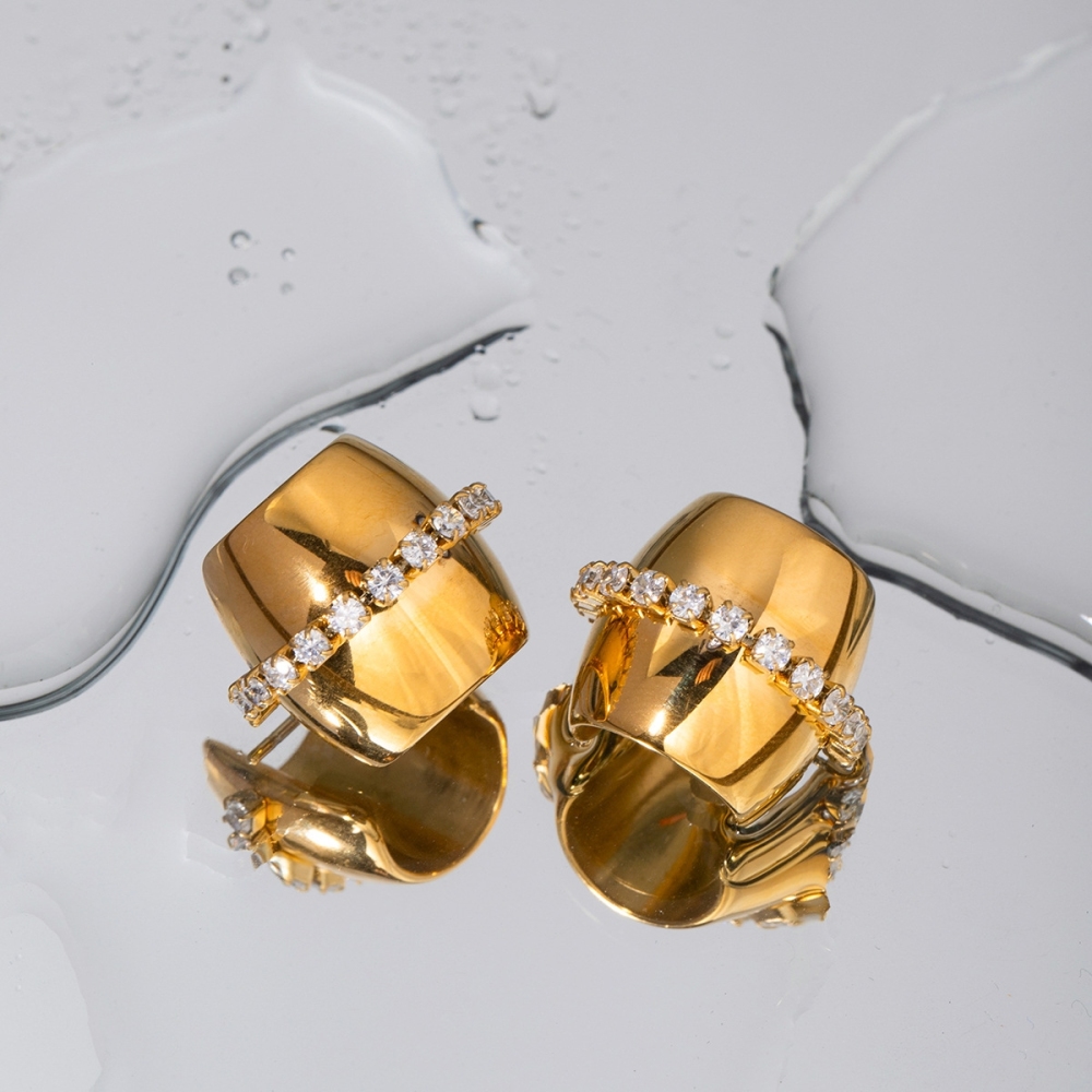 Fashion Jewelry Zircon Earring Gold Plated Stainless Steel U Shape Earrings Studs Hypoallergenic C Shape Stud Earrings