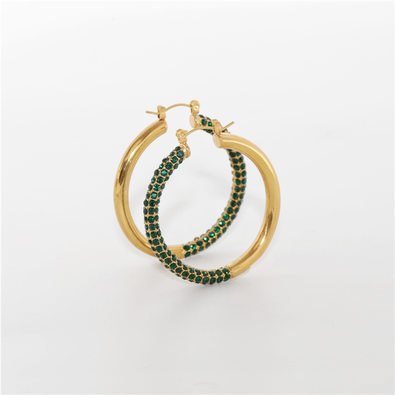 Luxury Jewelry Wholesale Boho 18K PVD Gold Plated Water Resistant Cubic Zircon Paved Stainless Steel Big Hoop Earrings for Women