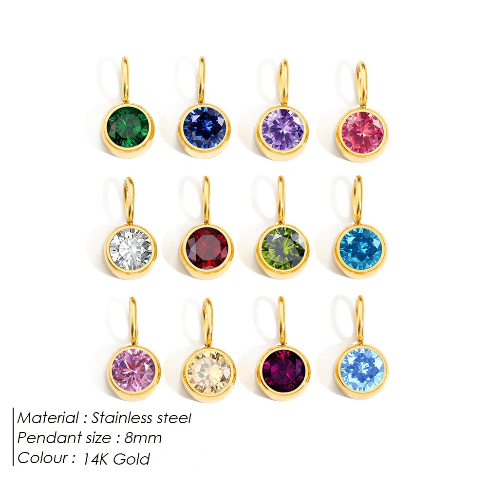 VIAPRO Jewelry Fashion Birth Stone DIY Pendant Stainless Steel Colorful 12 Months Birthstone Pendants for Jewelry Making