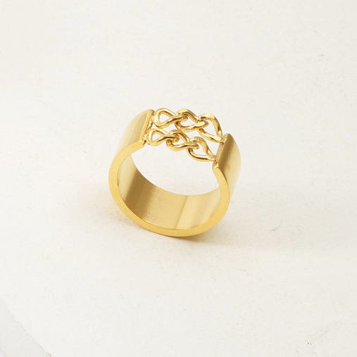 VIAPRO Men Women Jewelry Gift Wholesale Tarnish Free and Waterproof Double Chain Geometric 18K Gold Plated Stainless Steel Rings