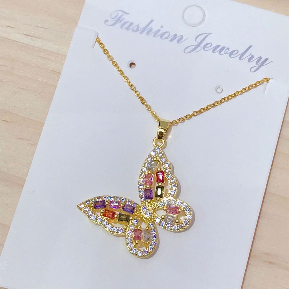 Trendy Jewelry Wholesale Fashion Gold Plated Pendant Necklace Sweet Cubic Zircon Butterfly Necklace for Girls