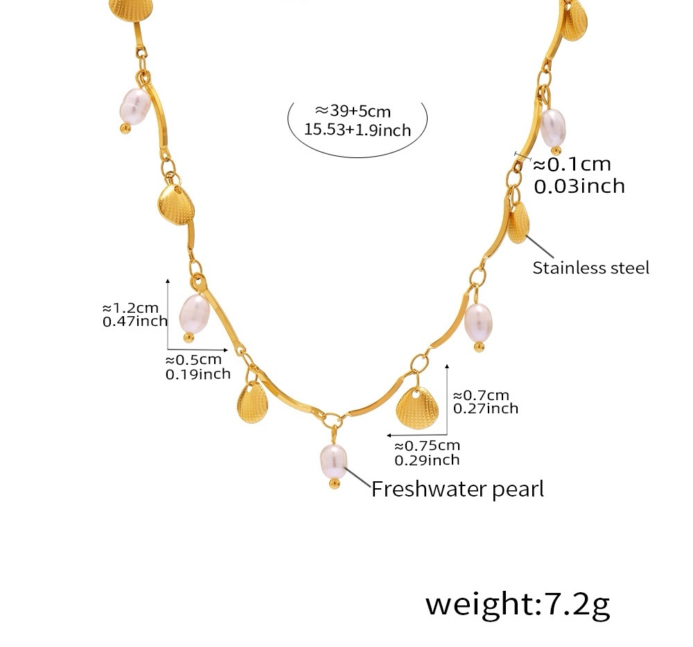 New Arrival 18k Gold Plated Elegant Freshwater Pearls Choker Shell Pendants Stainless Steel Necklace for Women Daily Wear