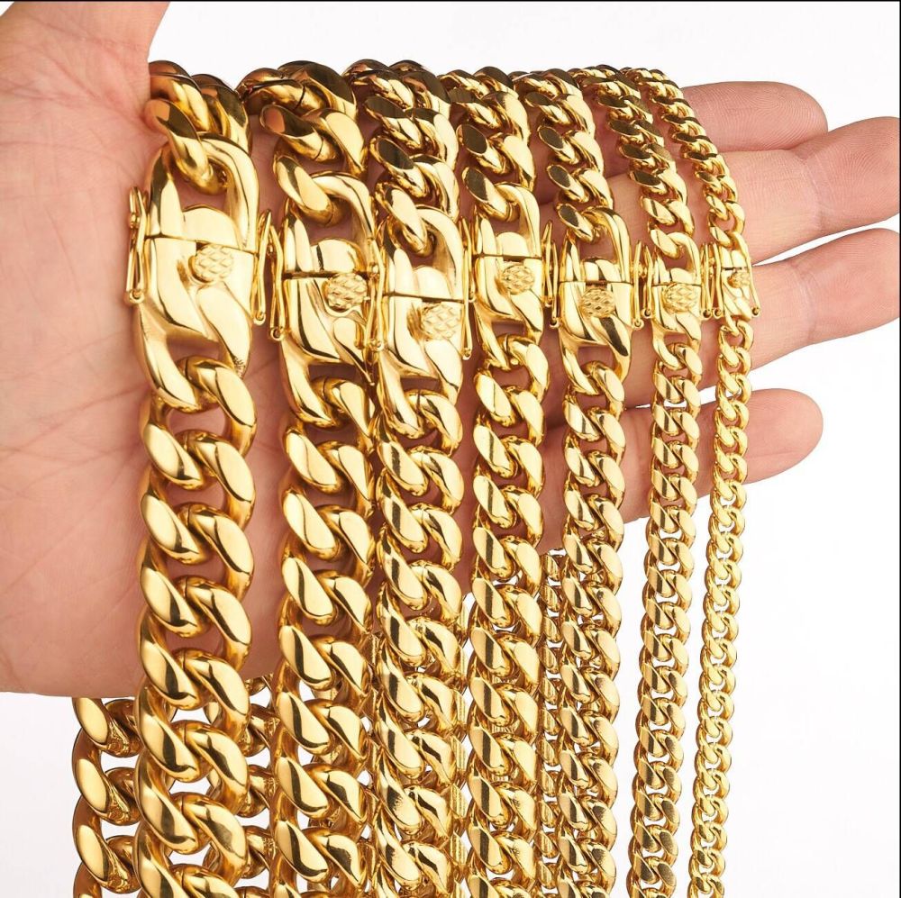 IVIAPRO Fashion Jewelry Wholesale 18K Gold Plated Tarnish Free Stainless Steel Cuban Chain Necklace for Women and Men