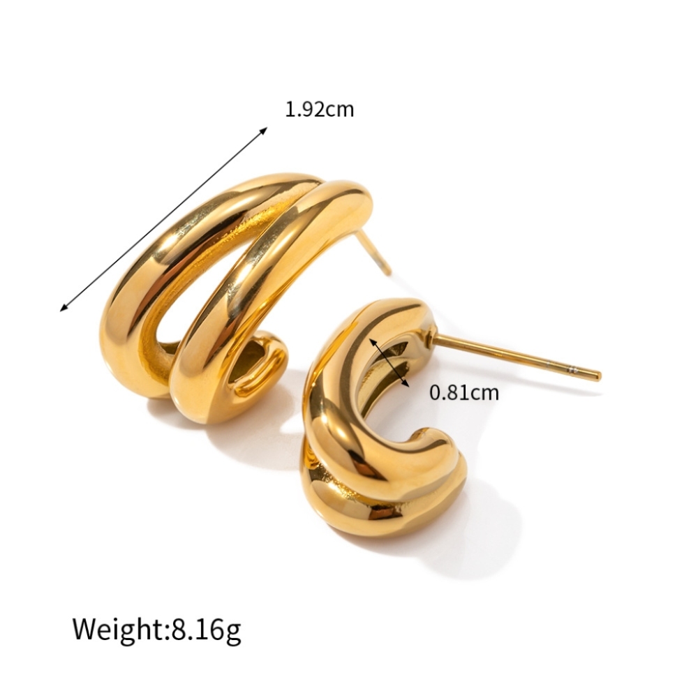 New Arrival Trendy 18K Gold Plated Stainless Steel Chic Double Rows Hoop Earrings for Women