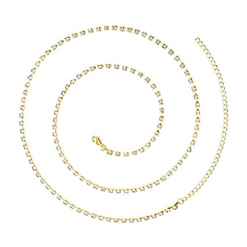 Hot Selling Stainless Steel 18K Gold Plated Tennis Chain Rhinestone Waist Chain Body Jewelry for Women