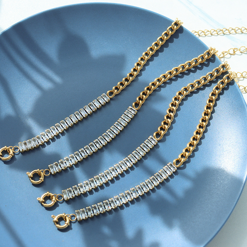 IVIAPRO New Arrival Fashion Jewelry Stainless Steel Gold Plated Zircon Pave Link Chain Mixed Bracelets for Women