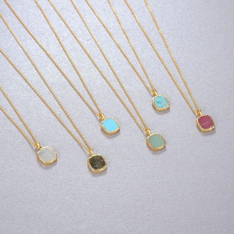IVIAPRO S925 Silver Gold Plating Tiny Natural Moonstone Turquoise Labradorite Rhodochrosite Necklace