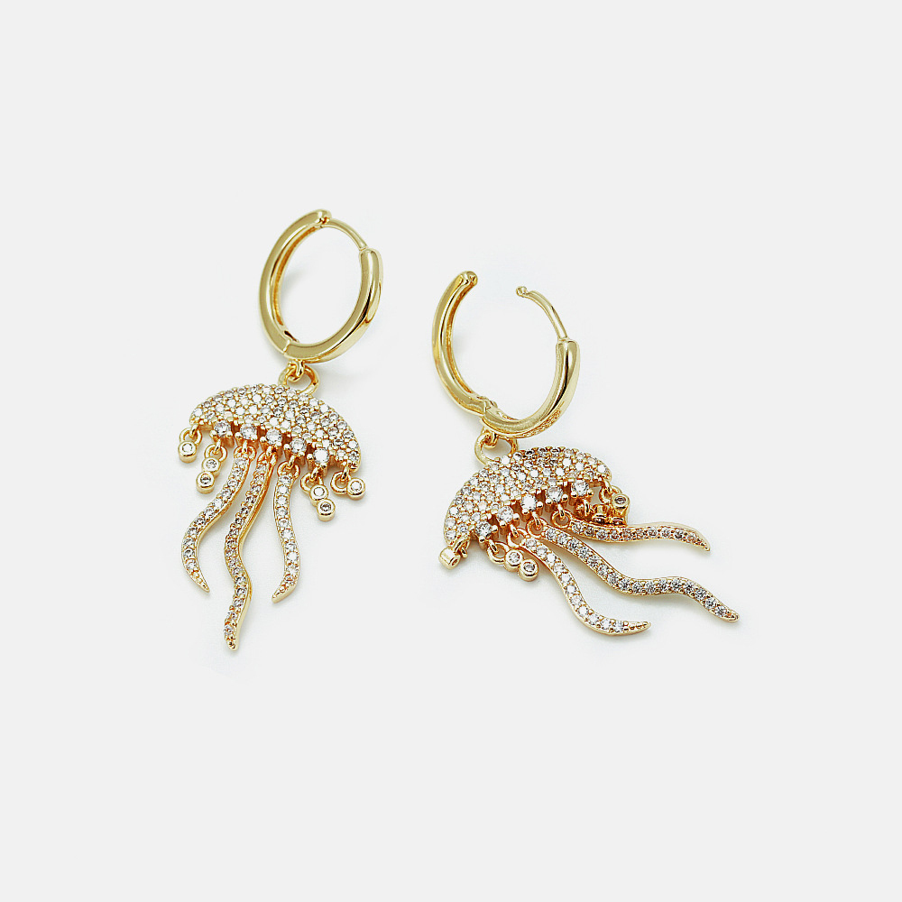 Fashion Jewelry 18K Gold Plated Cubic Zircon Jellyfish Pendant Hoop Earrings for Women