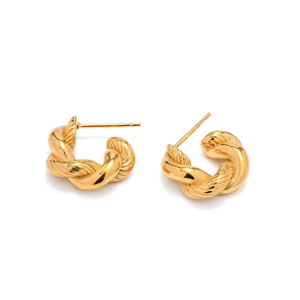 IVIAPRO Trendy Jewelry 18K PVD Gold Plated Tarnish Free Waterproof Chunky Twisted Stainless Steel Hoop Earrings