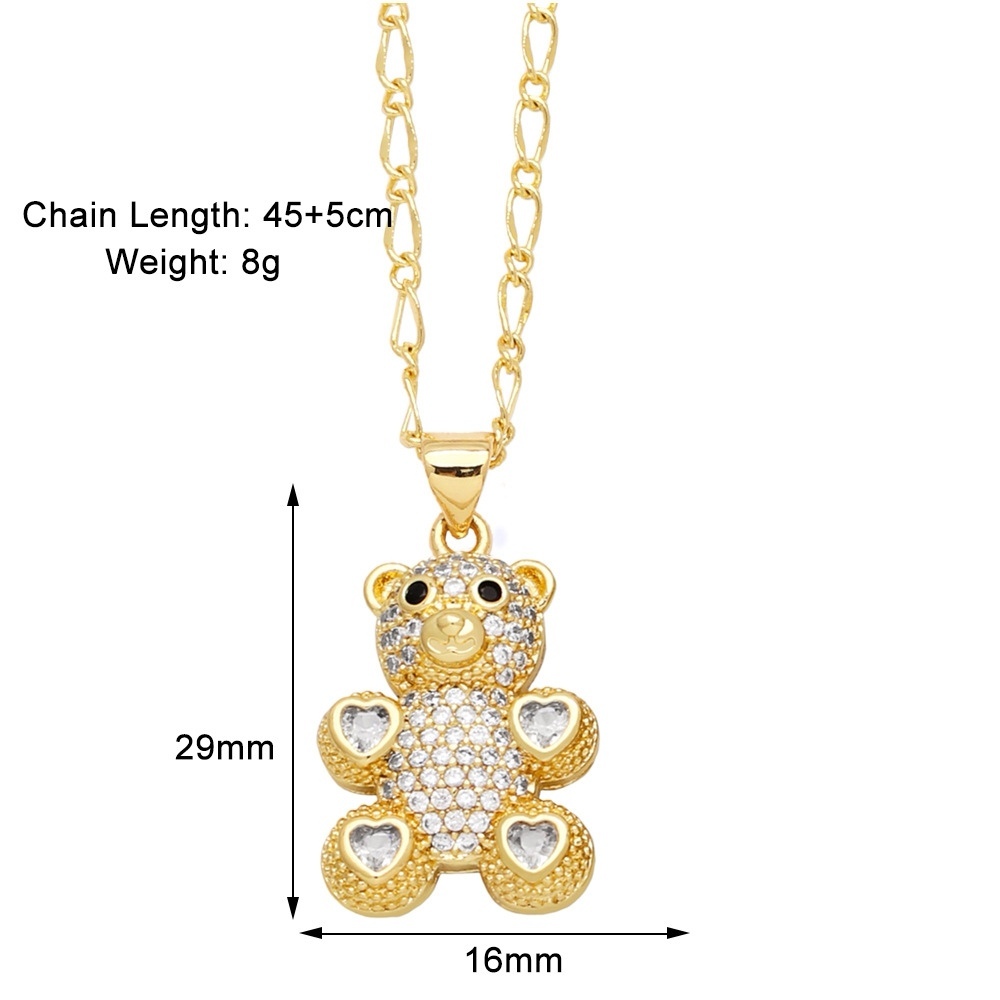 Fashion Jewelry Wholesale New 18K Plated Cubic Zircon Animal Jewelry Cute Bear Pendant Necklace for Girls