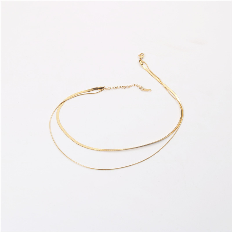 Fashion Jewelry 18K Plated Snake Chain Choker Necklace Stainless Steel Double Layers Necklace for Women