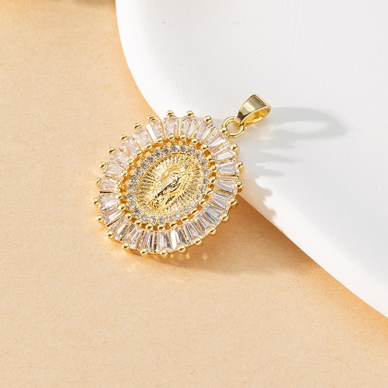 IVIAPRO Hot Selling Fashion Gold Plated CZ Pendant Charms DIY Religion Virgin Mary Pendants for Jewelry Making