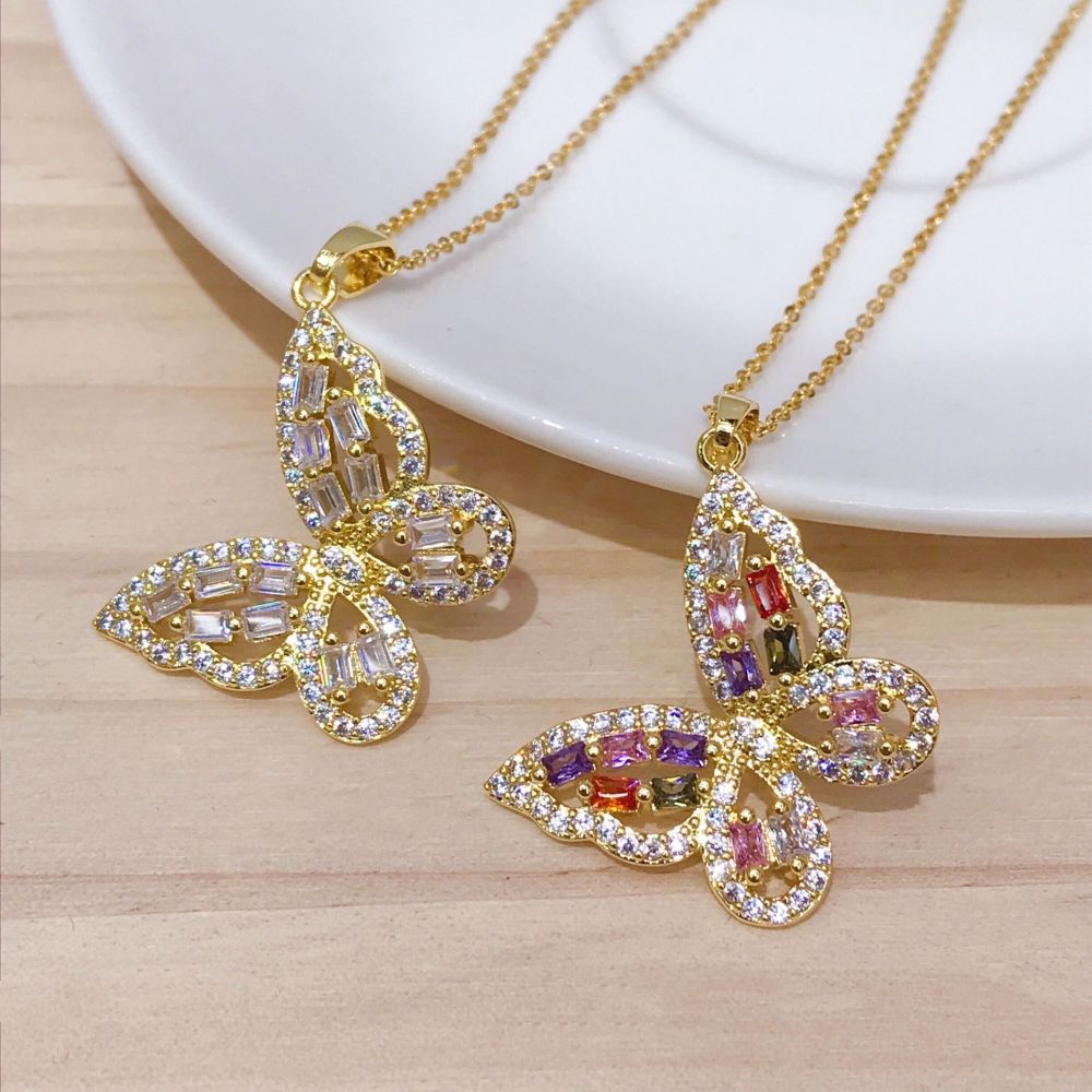 Trendy Jewelry Wholesale Fashion Gold Plated Pendant Necklace Sweet Cubic Zircon Butterfly Necklace for Girls