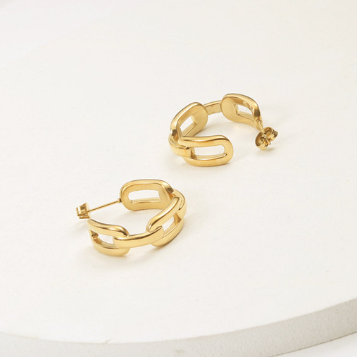 IVIAPRO High Quality Stainless Steel Fashion Jewelry 18K Gold Plated Link Chain Shaped Geometric Hoop Earrings for Women