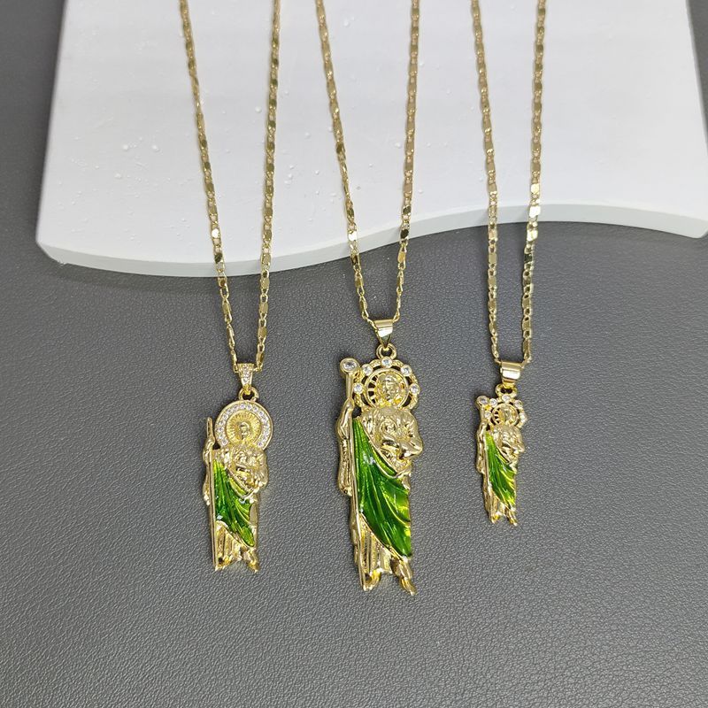 European and American Fashion Religious Jewelry Green CZ Punk Father St. Jude Pendant Necklace for Men Women