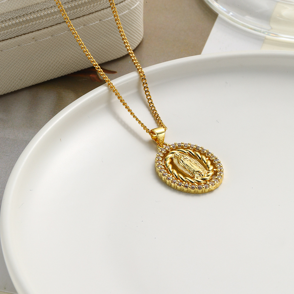 Hot Selling Religious Jewelry 18K Gold Plated Cubic Zirconia Virgin Mary Pendant Necklace Hip Hop CZ Virgin Mary Necklace