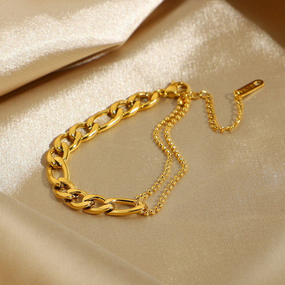 Trendy 18K Gold Plated Jewelry Tarnish Free and Waterproof Stainless Steel Figaro Chain Bracelet for Women