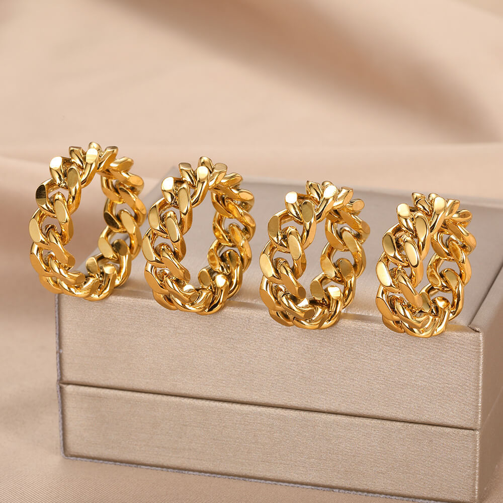 New Arrival High End 18K Gold Plated Cuban Chain Rings Stainless Steel Jewelry