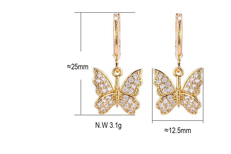 IVIAPRO Hot Selling Brass With 18K Gold Plated Sweet Cubic Zirconia Butterfly Hoop Earrings for Women