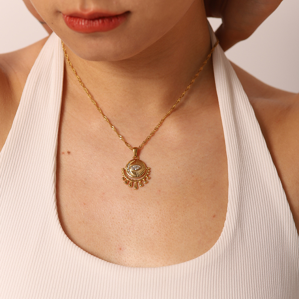 Fashion Jewelry Trendy Non-tarnish & Waterproof 18K Gold Plated Stainless Steel CZ Evil Eye Pendant Necklace