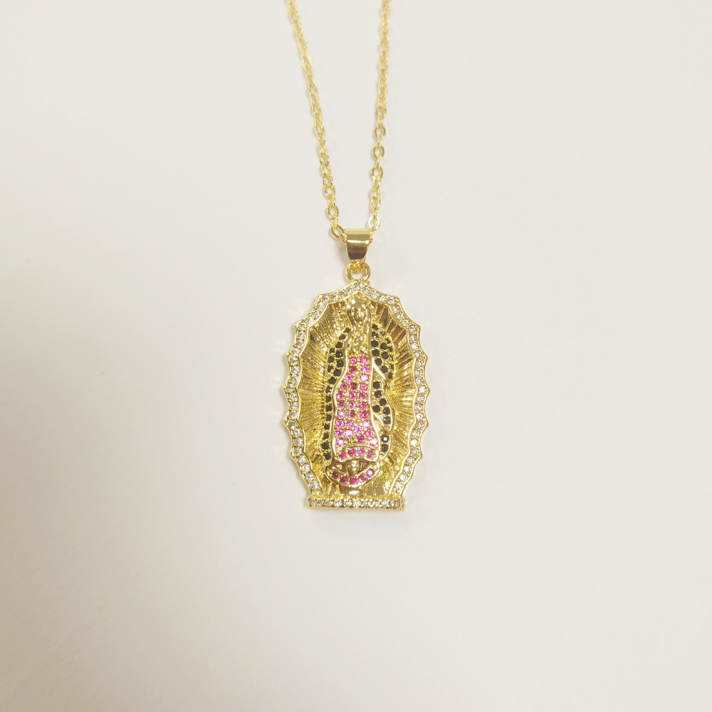 Hot Selling Religious Jewelry 18K Gold Plated Cubic Zirconia Virgin Mary Pendant Necklace Hip Hop CZ Virgin Mary Necklace