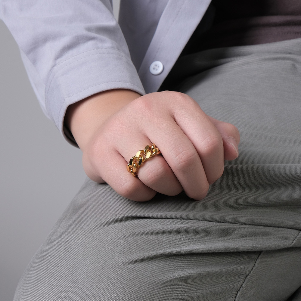 New Arrival High End 18K Gold Plated Cuban Chain Rings Stainless Steel Jewelry