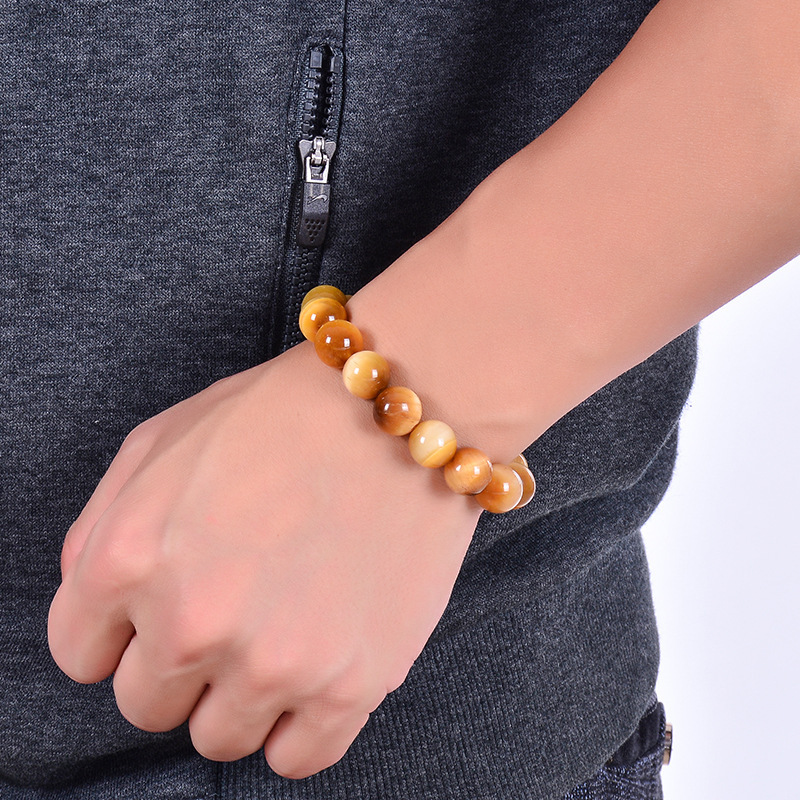 Hot Sale Trendy Natural Golden Tiger Eye Stones Beaded Bracelets for Men and Women Couple Crystal Bracelets