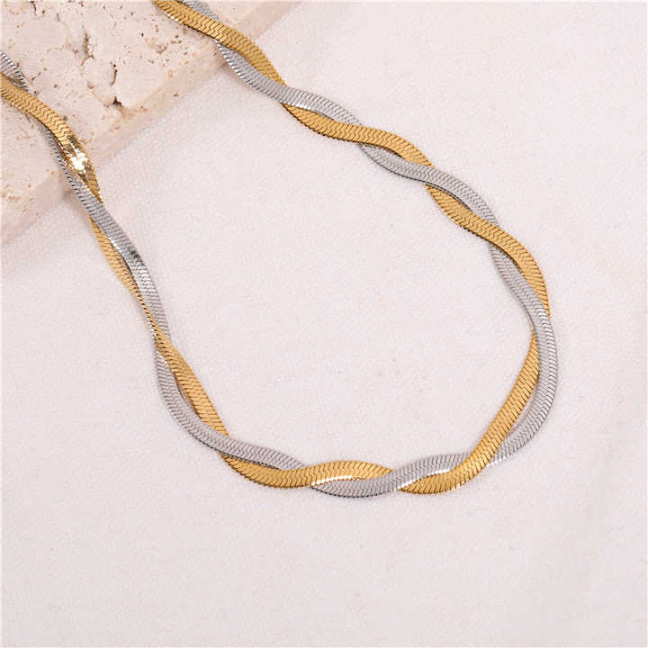 Stainless Steel 18K Gold Plated Gold and Silver Mixed Twisted Snake Chain Necklace Tarnish Free and Waterproof Jewelry