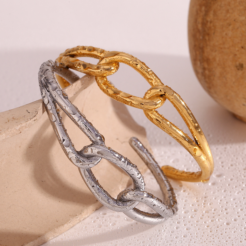Trendy Chunky Lucky Knot 18K Gold Plated Bangles Tarnish & Waterproof Stainless Steel Jewelry