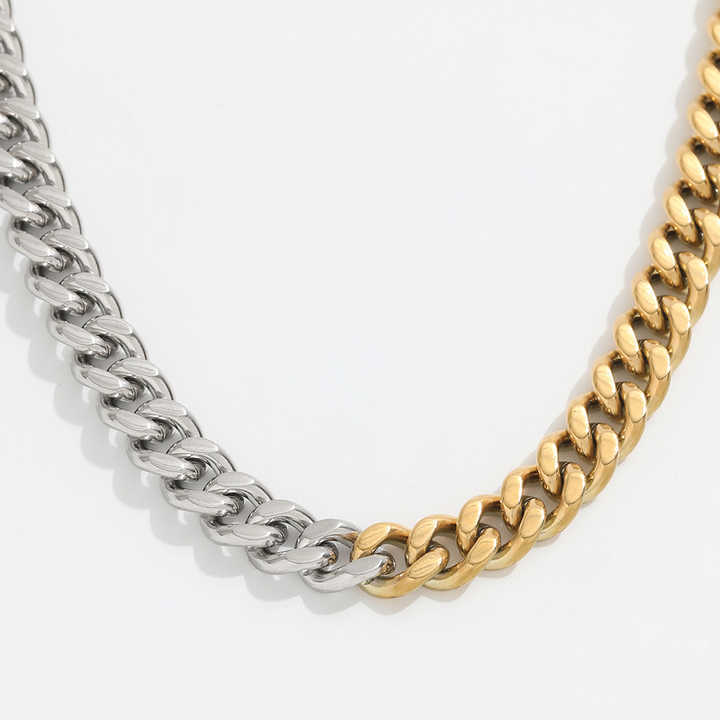 IVIAPRO Jewelry Trendy 18K Gold Plated Chunky Two Tone Gold and Silver Cuban Chain Stainless Steel Necklace