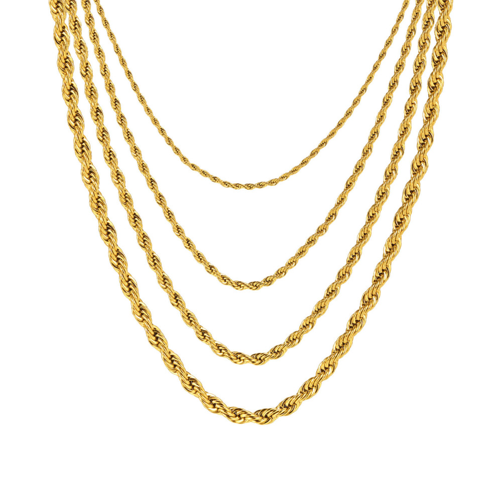 IVIAPRO Fashion Jewelry 18k Gold Plated Waterproof Stainless Steel Hiphop Gold Plated Rope Chain Necklace