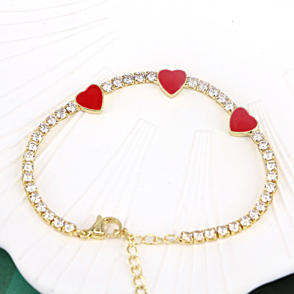 IVIAPRO Jewelry Brass 18K Gold Plated Zircon Tennis Chain Colorful Oil Drip Heart Bracelets