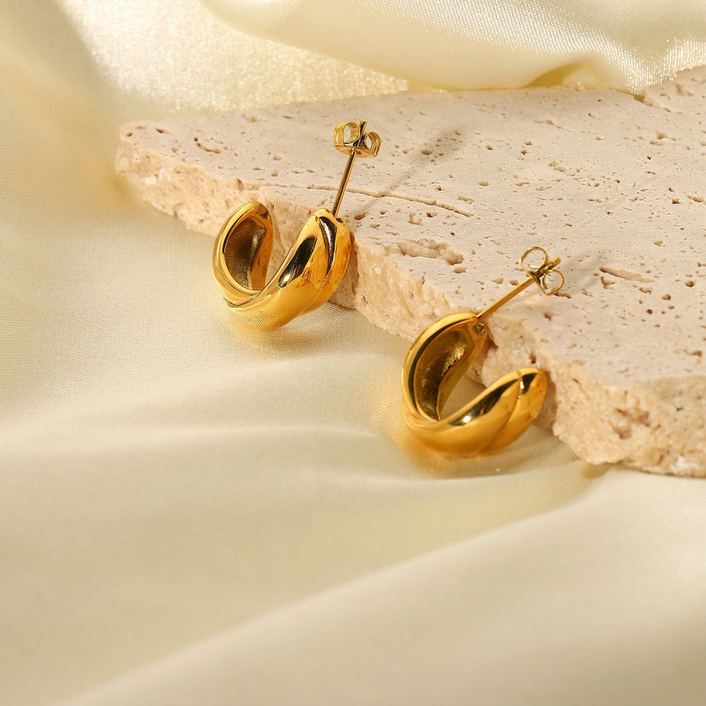 New Arrival 18K Gold Plated Stainless Steel Jewelry Non Tarnish Chunky Hoop Huggie Earrings for Girls Women