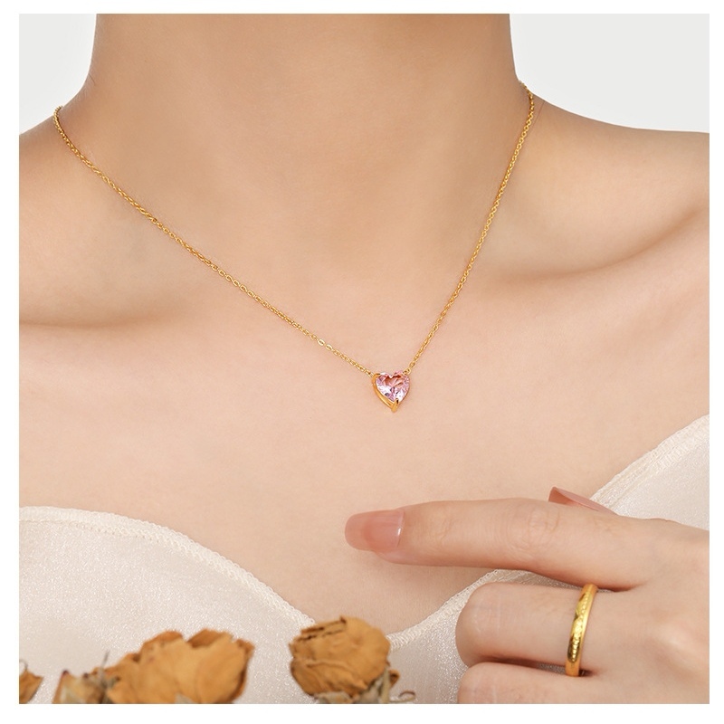 IVIAPRO Trendy Jewelry 18K Gold Plated Stainless Steel Necklace Heart Zircon Pendant Necklace for Women