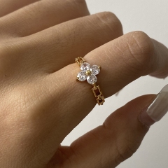 18K PVD Gold Plated Cubic Zircon Lucky Flower Rings Wholesale