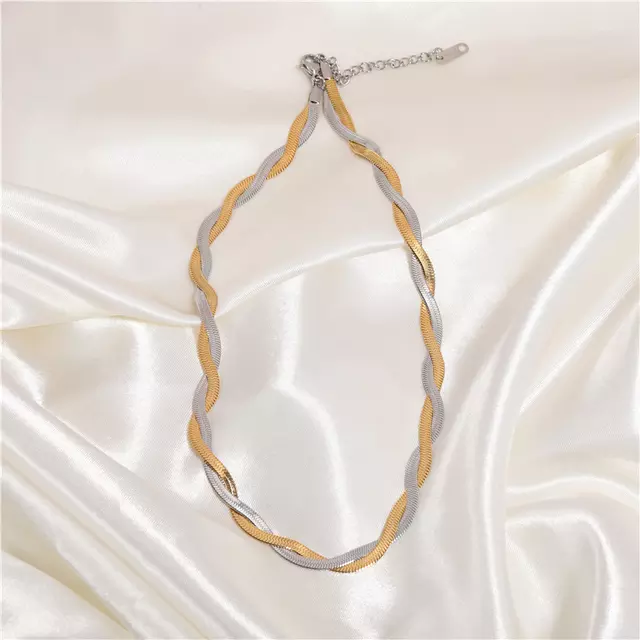 Stainless Steel 18K Gold Plated Gold and Silver Mixed Twisted Snake Chain Necklace Tarnish Free and Waterproof Jewelry