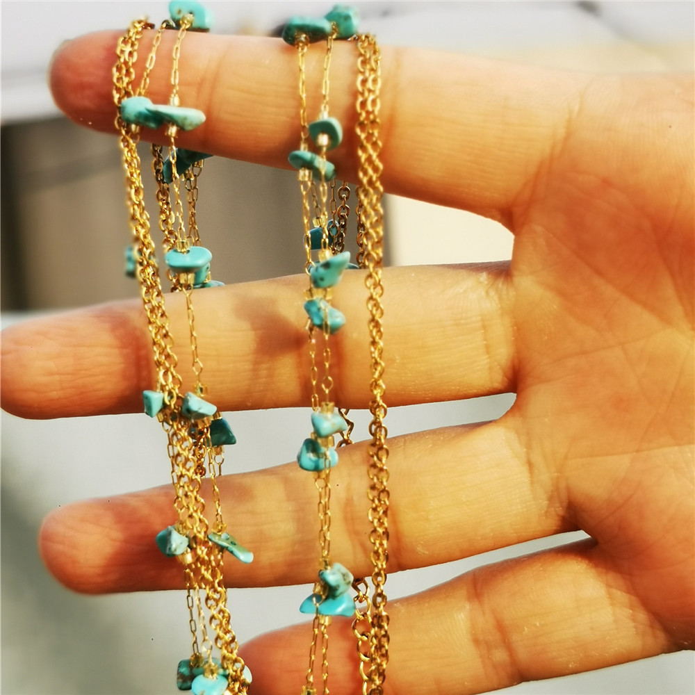 Hot Stainless Steel 18K Gold Plated Natural Stone Waist Chain Body Jewelry Two Layers Sexy Belly Chain for Women