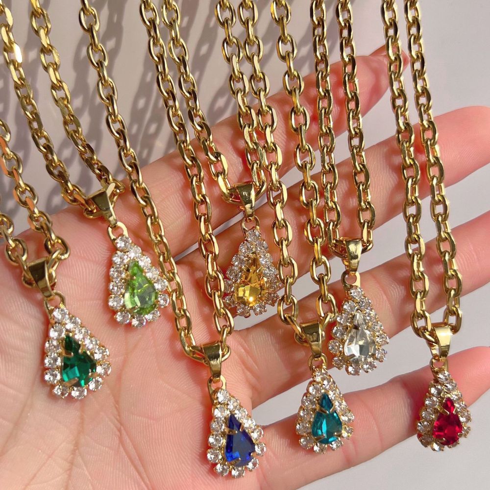 Blue Water Drop Zircon Pendant Necklace